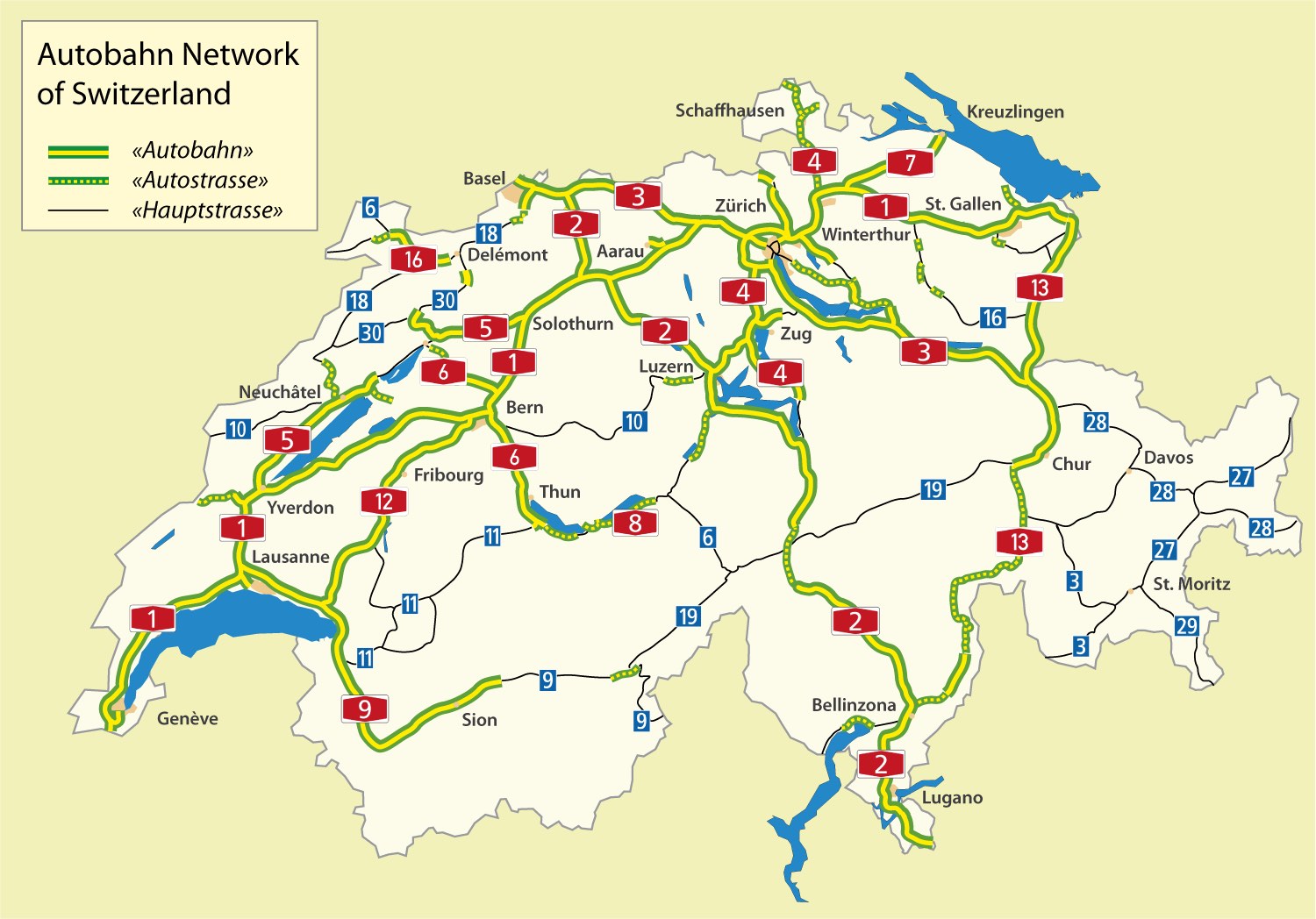 Péage et routes sous réserve de vignettes en Suisse
